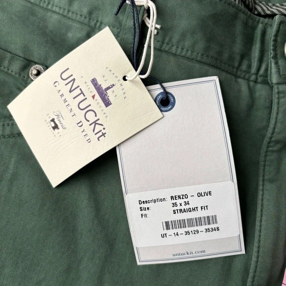 UNTUCKit Men’s Straight Fit 5-Pocket Pima Cotton Chino Pant 35x34 Green New